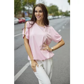   EMMY női blúz – vágott ujjú, gumis aljú,M,rózsaszín.CURVE Kollekció