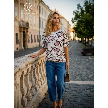   EMMY női blúz – vágott ujjú, gumis aljú,M,mintás,CURVE Kollekció