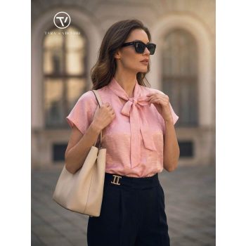   KAYDEE női tunika – masnis nyakú, elegáns fazon,S-M,rózsaszín,CURVE Kollekció 