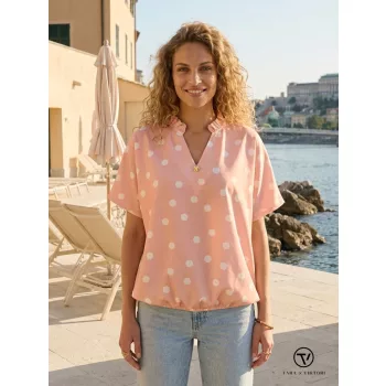   FILIPPA női tunika – fodros V-nyakú, gumis aljú, bővebb fazon,S-M,mintás,CURVE Kollekció