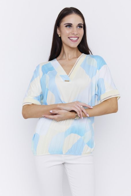 PAOLA női felső, passzés nyakú, gumis aljú tunika,mintás,L-XL,Tara X Viktori,Curve