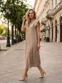 GINA women’s dress – long A-line dress with ruffled neckline and elastic belt