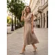 GINA women’s dress – long A-line dress with ruffled neckline and elastic belt