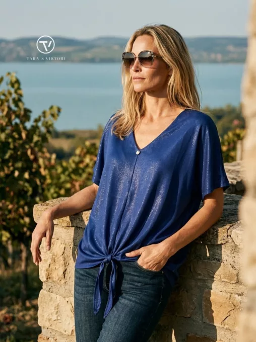 JULINE női tunika kötős aljú V-nyakú elegáns fazon,L-XL,CURVE Kollekció