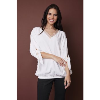   ALIN megkötős ujjú, V nyakú, passzés, felső,fehér,XXL,Tara X Viktori