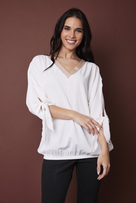 ALIN megkötős ujjú, V nyakú, passzés, felső,fehér,XXL,Tara X Viktori