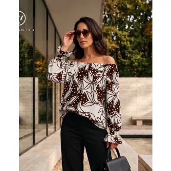   Fanny női tunika, váll nélküli, fodros ujjú, gumis aljú tunika, mintás,S,Tara x Viktori, Curve Fashion