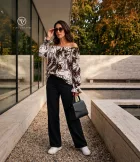 Fanny női tunika, váll nélküli, fodros ujjú, gumis aljú tunika, mintás,XL,Tara x Viktori, Curve Fashion