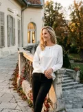 MAGDALÉNA női felső – csónaknyakú, gumis aljú, bővebb fazon,XL,mintás,CURVE Kollekció