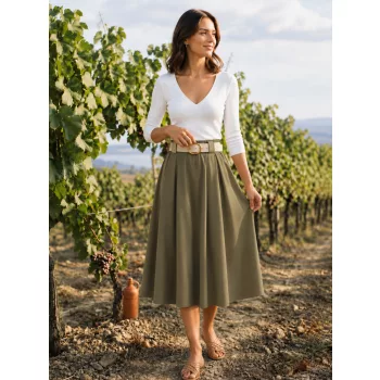   SALANDRA női szoknya – öves, A-vonalú midi fazon,khaki,one size