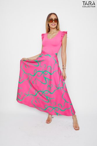 FEMME A-vonalú hosszú pink-mintás szoknya - TARA Collection