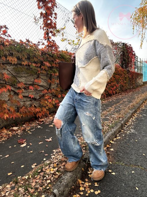 Csillogós kötött pulóver gyapjúval